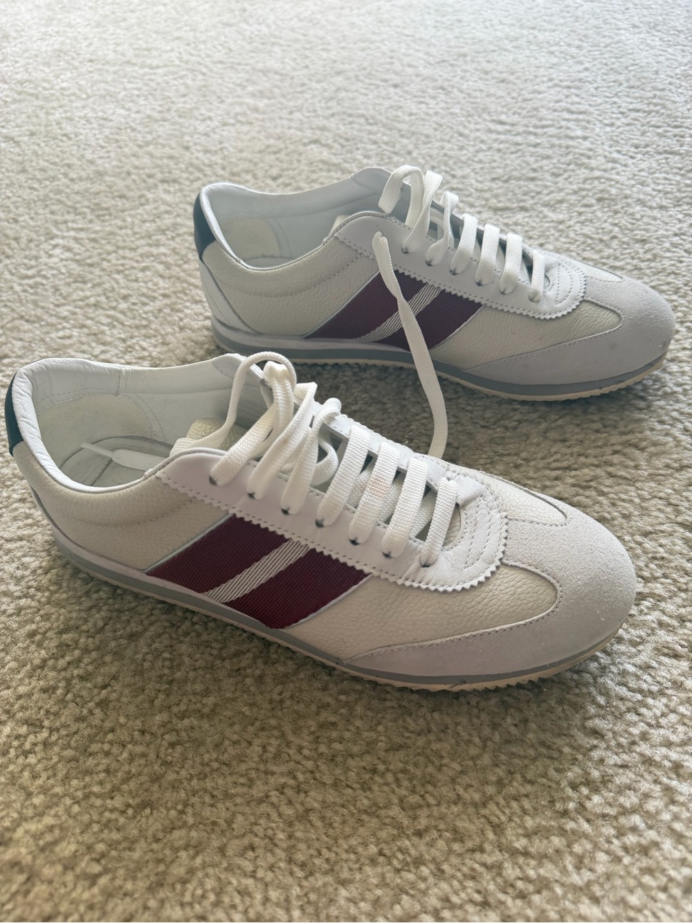 Bally White Sneakers with Burgundy Stripes - Women's Low-Top Lace-Up